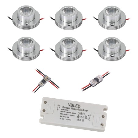 6er KIT  - 1W LED Aufbaustrahler "CYLINDRO" Decke 12VDC 3000K