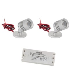 SET di 2 Mini spot LED da soffitto 12VDC 3W 3000K "ESKINAR" orientabili con trasformatore LED