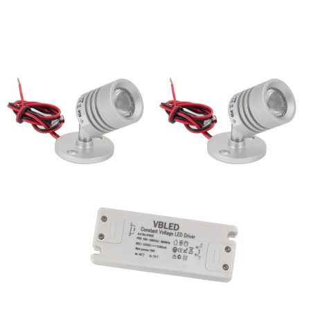 SET van 2 Mini LED plafondspot 12VDC 3W 3000K "ESKINAR" draaibaar met LED transformator