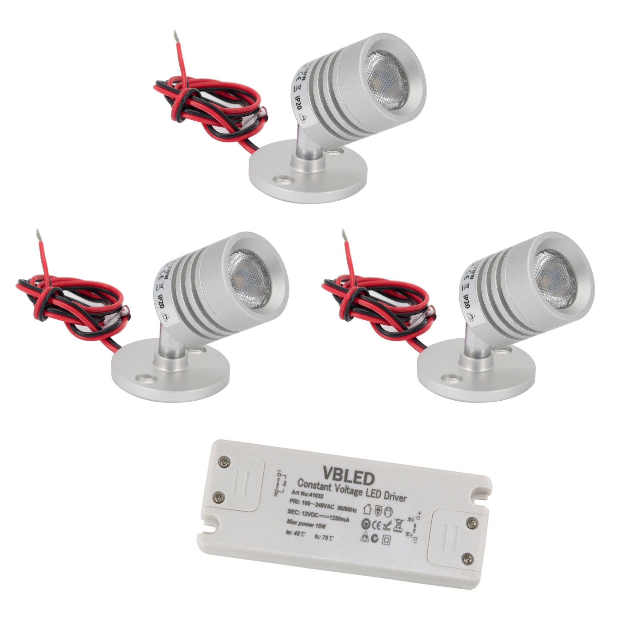 3er SET Mini LED Deckenspot  12VDC 3W 3000K  "ESKINAR" schwenkbare mit LED Trafo