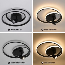 LED plafondlamp "Doculus" 2-vlam 35W RGBW, rond, aluminium/zwart met IR-afstandsbediening