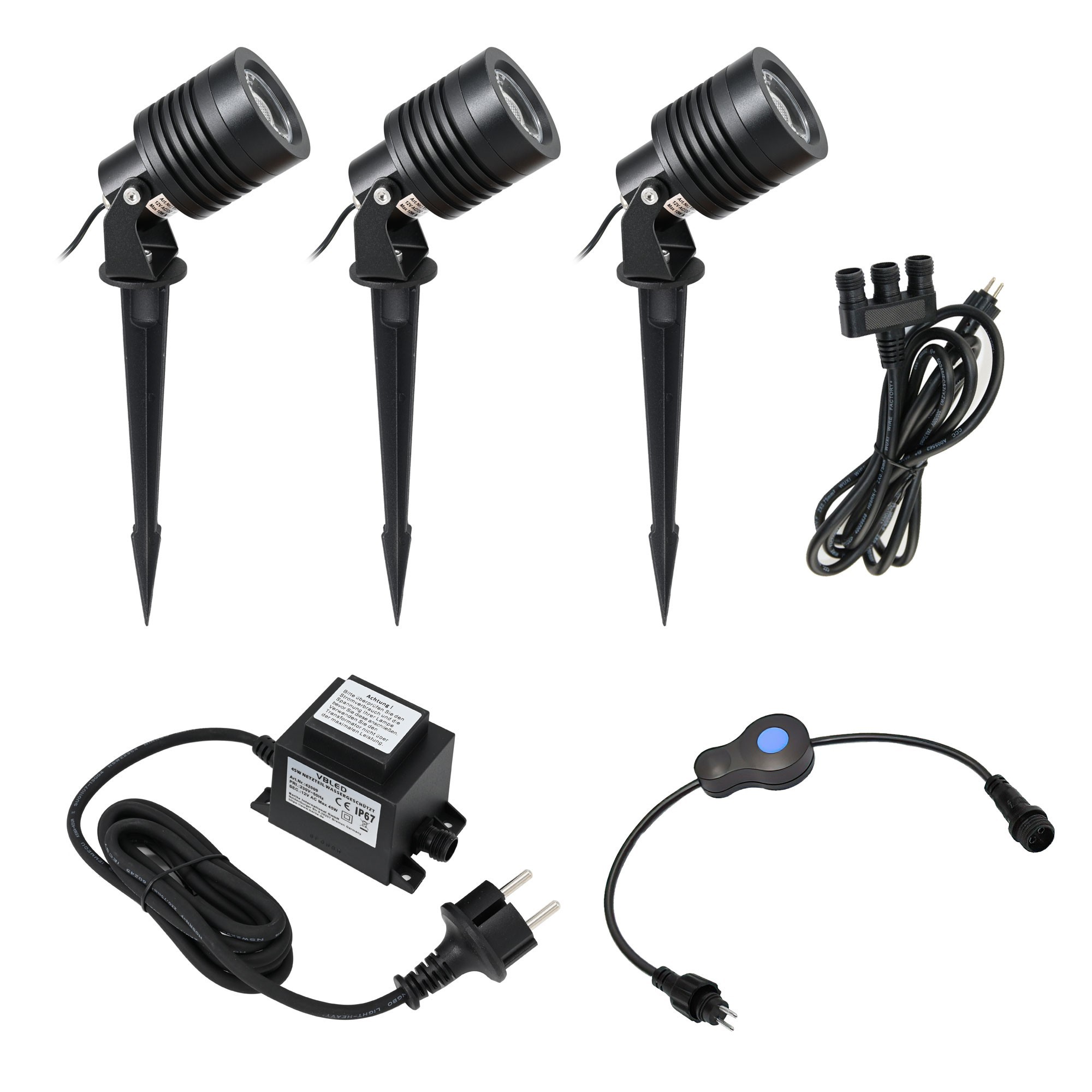 Set of 3 Garden Spotlights Outdoor Spotlight 3X10W 3000K EZDIM