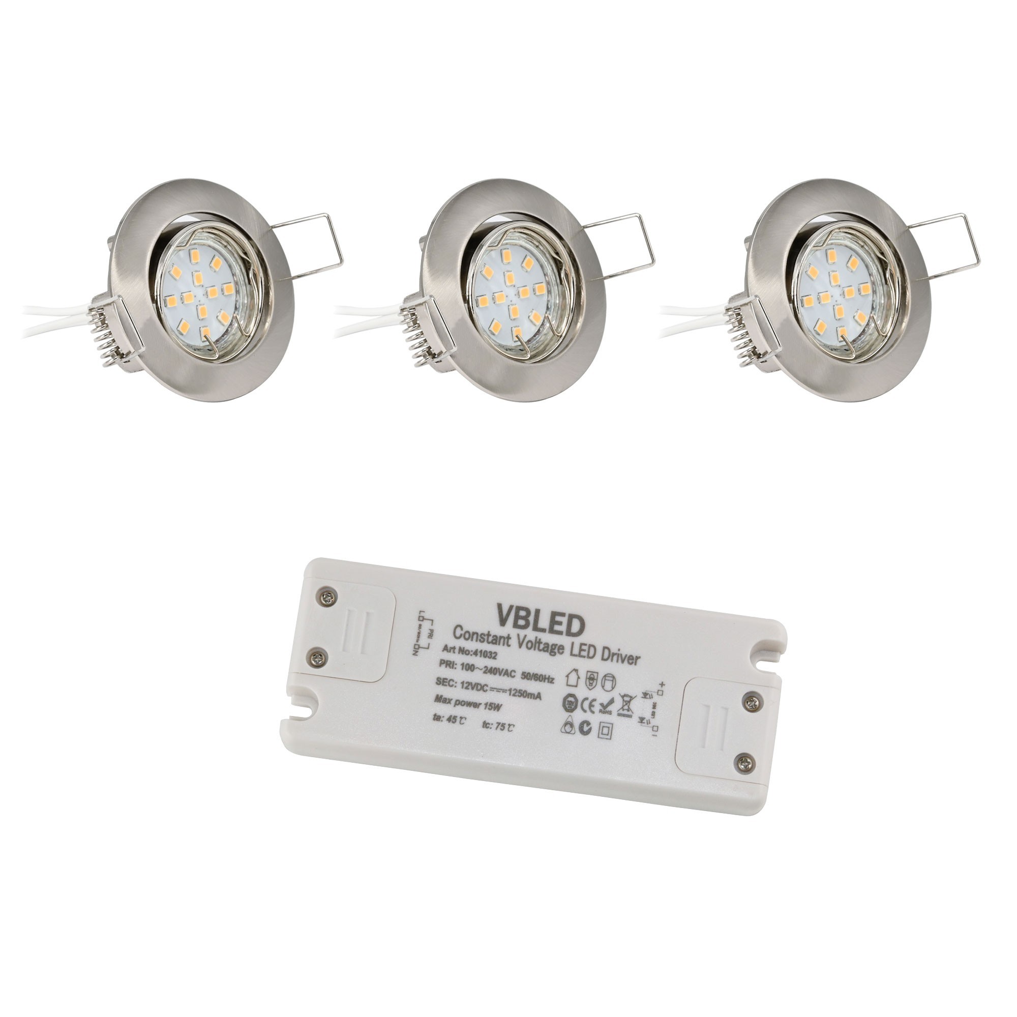 3 LED inbouwspots 12V set incl. gloeilamp 2W en transformator