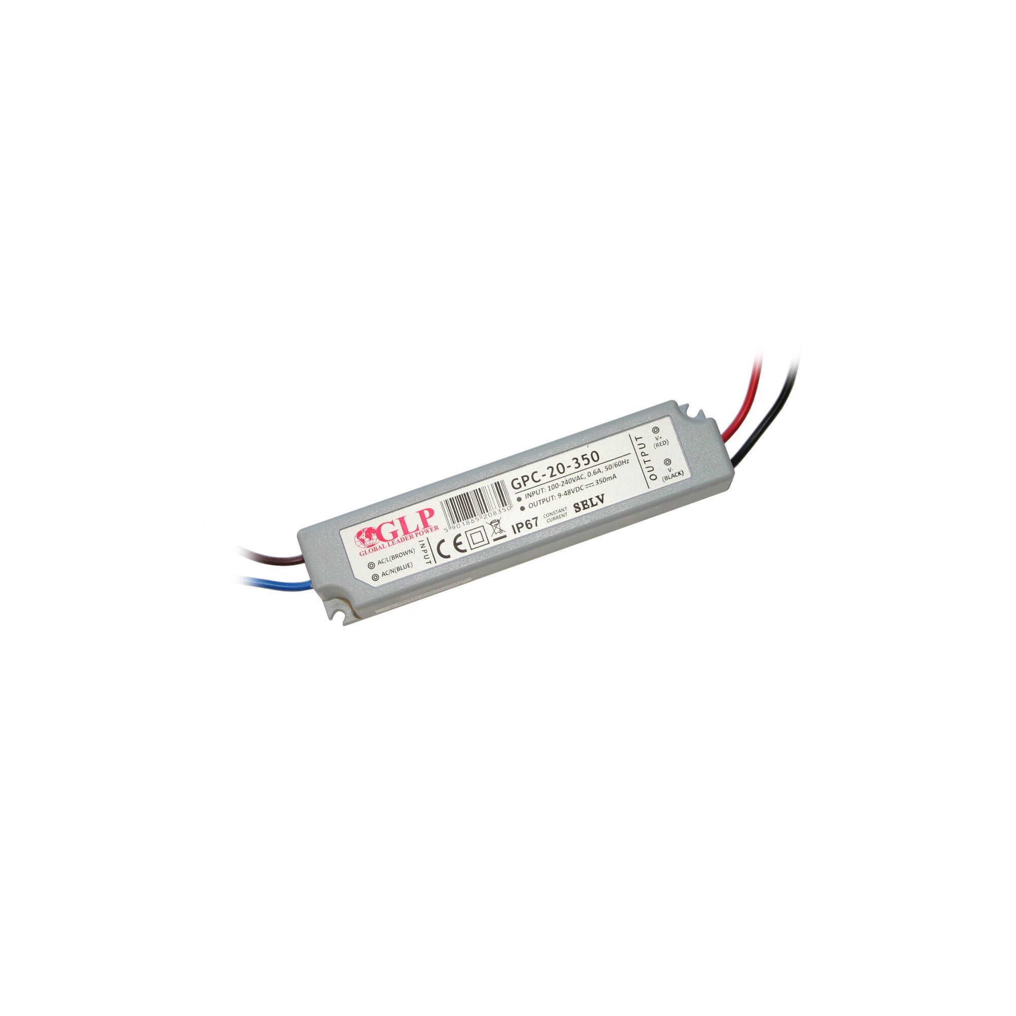 Constant current power supply 350 mA, 12-48V DC, 16.8 Watt, IP67