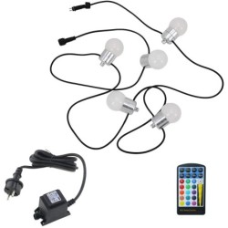 Set di 1 catena luminosa a globo LED RGB+WW con alimentatore impermeabile a 12VAC e telecomando