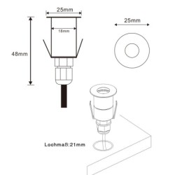 Apparecchio LED da incasso a terra per terrazza - 0,2W - 3000K- 10 Lumen - Rotondo