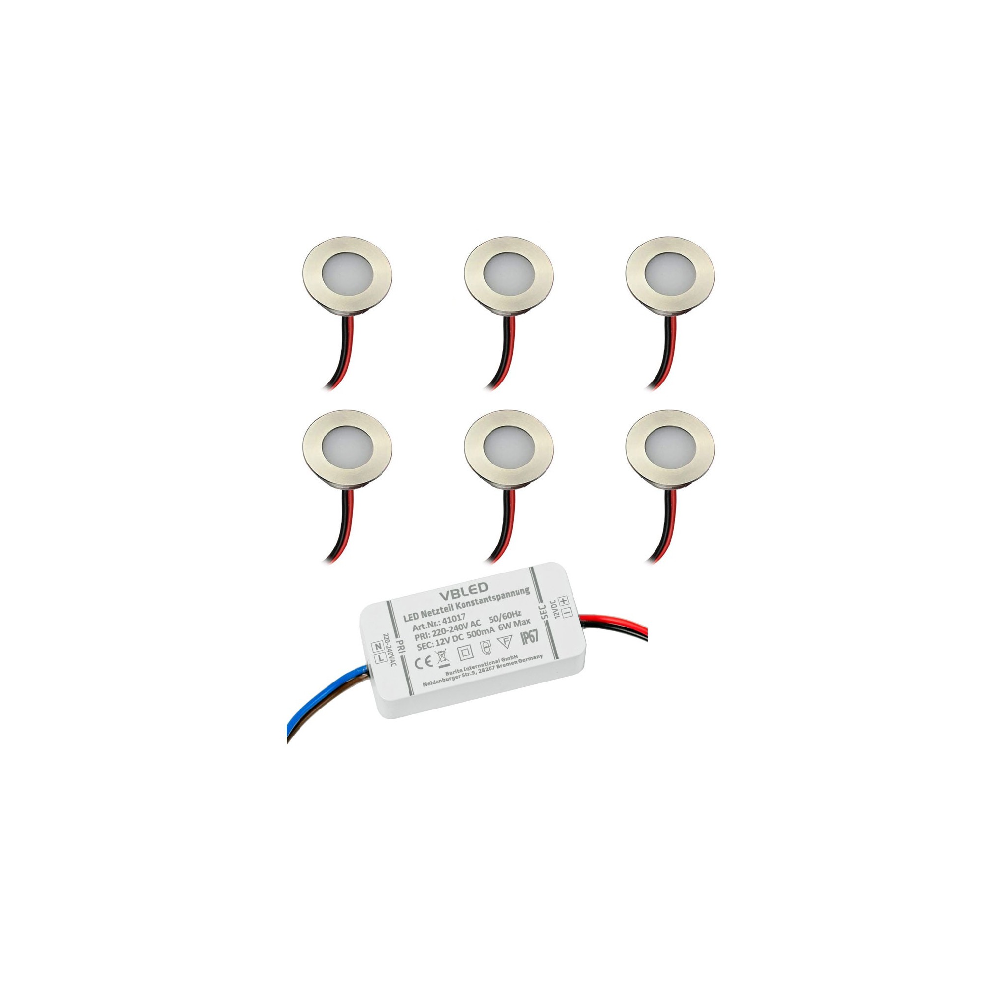 6er Set LED Mini Bad-Einbauleuchte 6er KIT 12V 3000K