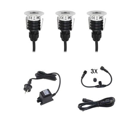 Mini terrasverlichting Inbouw vloerlamp incl. voedingseenheid en kabel (set van 3)