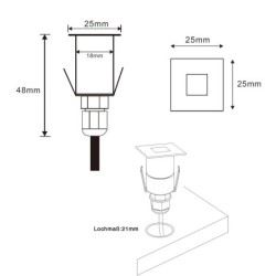 VBLED Apparecchio da incasso a pavimento a LED - 0,2W - 3000K - 10 lumen - angolare