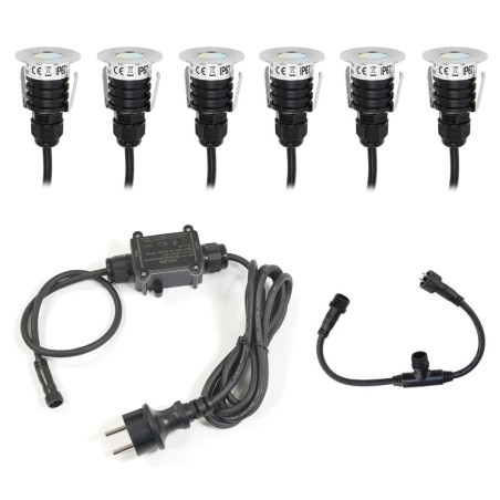 Set di 6 mini luci da incasso a pavimento a LED commutabili in bianco caldo 3000K e bianco freddo 6000K 12VDC 3 STEP DIM