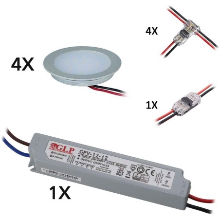 Jeu de 4 luminaires encastrés Aluminium extra plat blanc chaud