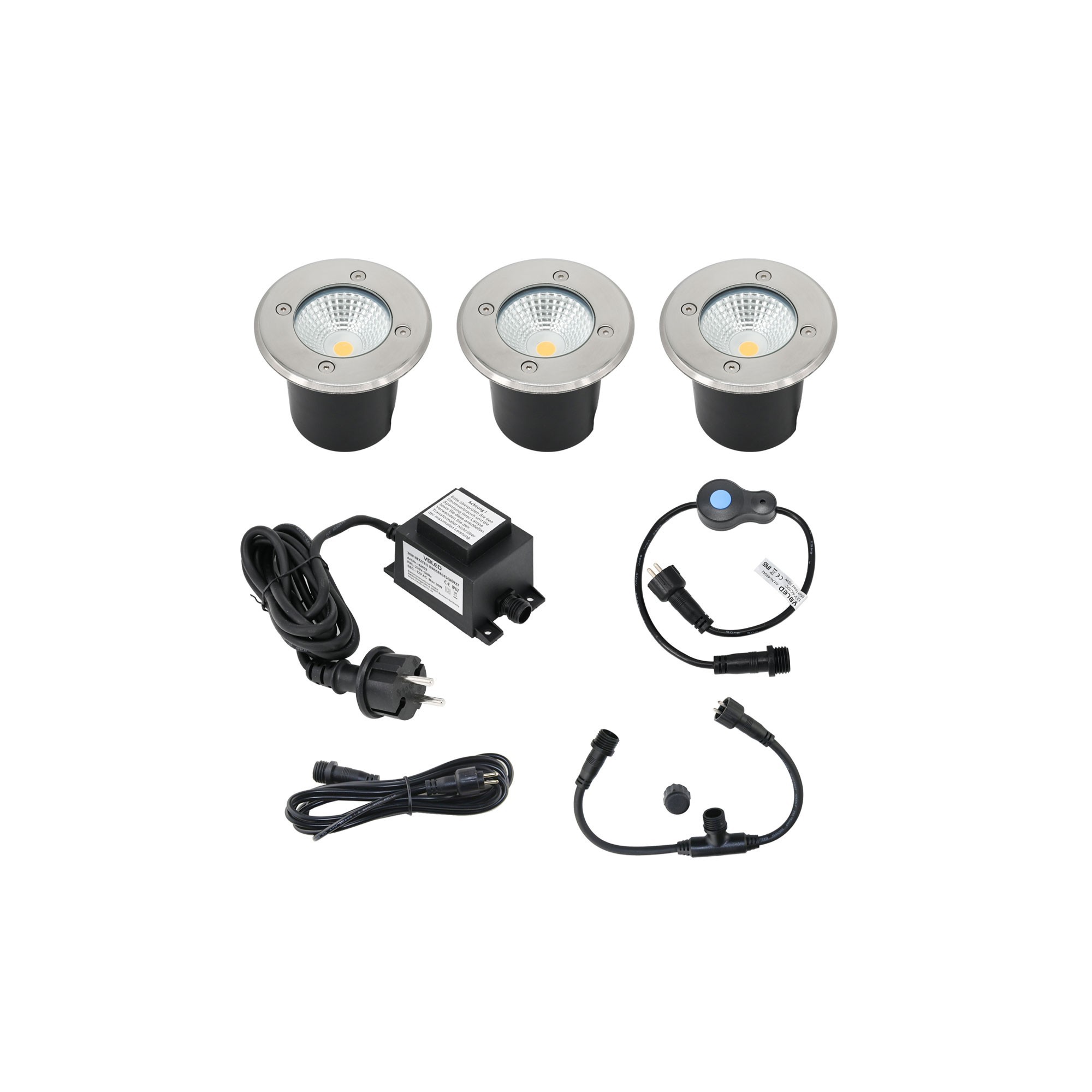 Set di 3 spot da incasso a pavimento "EZDIM" bianco caldo 6W 12V AC/DC