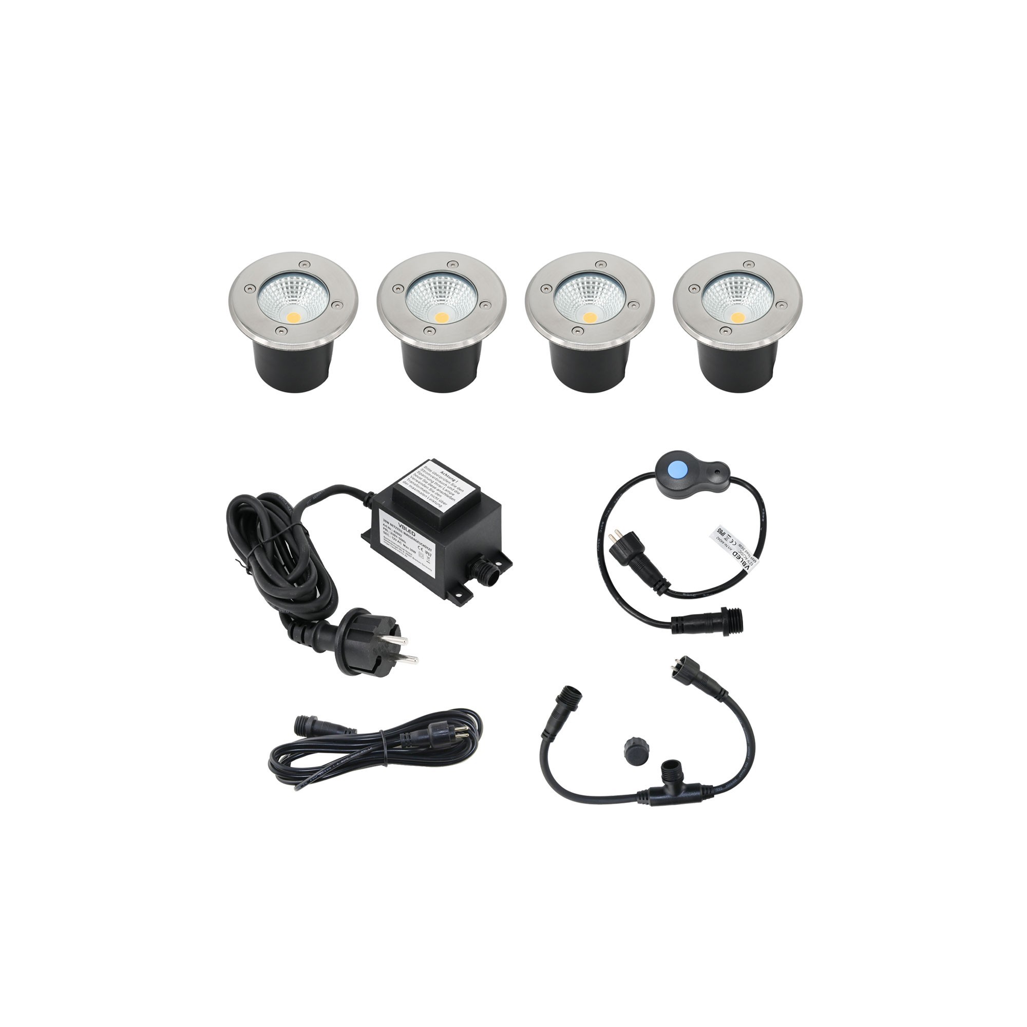 Set di 4 spot da incasso a pavimento "EZDIM" bianco caldo 6W 12V AC/DC