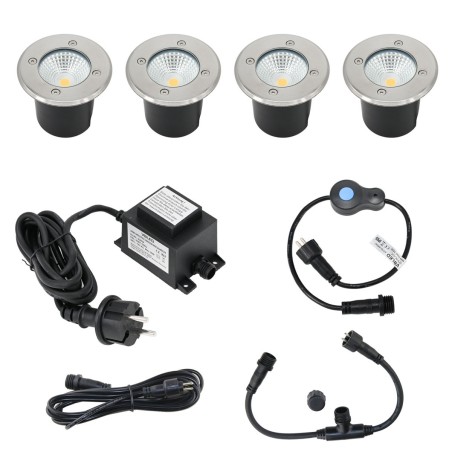 Set di 4 spot da incasso a pavimento "EZDIM" bianco caldo 6W 12V AC/DC