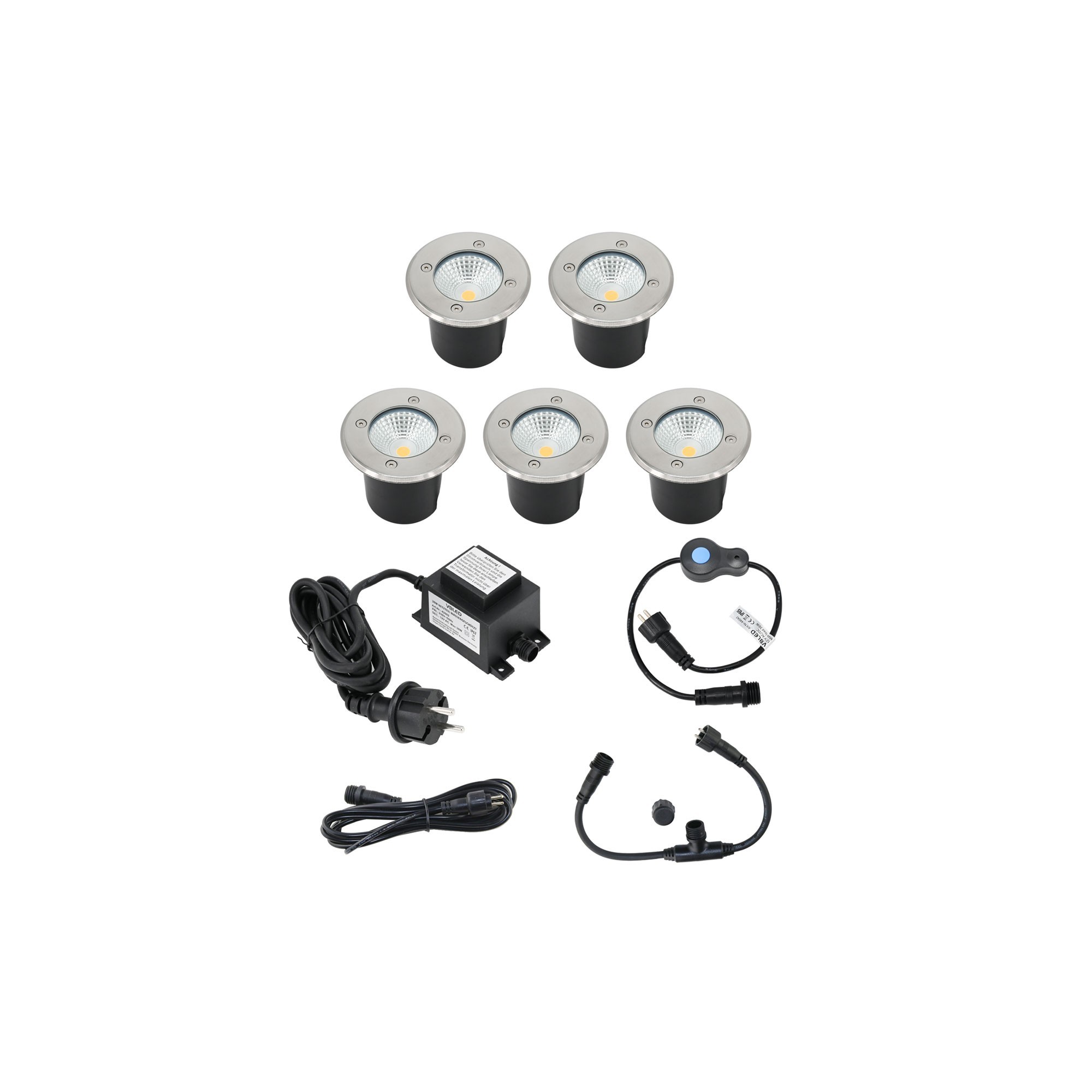 Set di 5 spot da incasso a pavimento "EZDIM" bianco caldo 6W 12V AC/DC