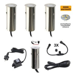 Celino" vloerinbouwarmatuur 3-KIT schemersensor /12V incl. lichtbron (vervangbaar), transformator & aansluiting