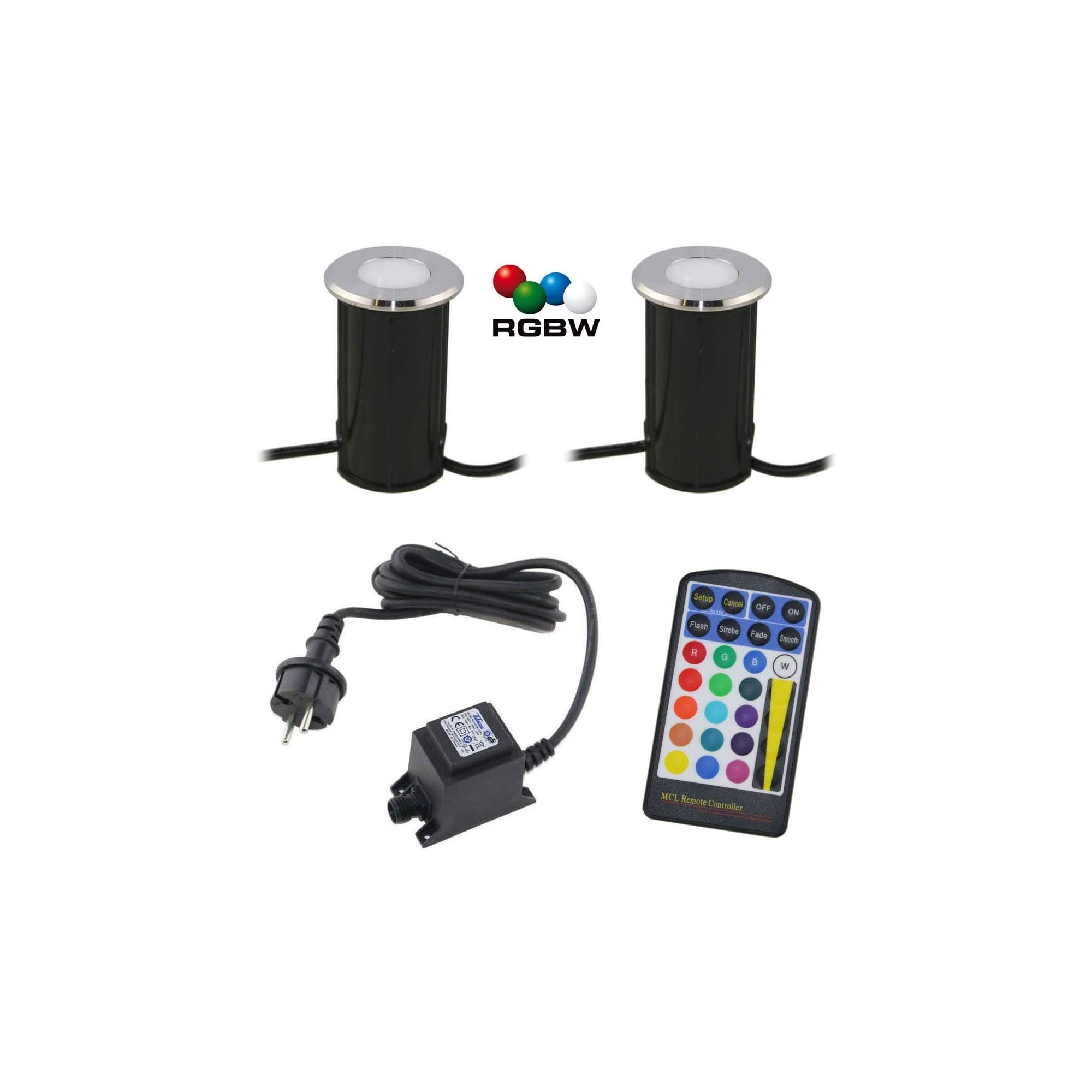 JUEGO de 2 luminarias LED empotrables en el suelo "Callis" RGB+blanco cálido 1W 12V CA/CC