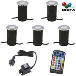 SET di 5 apparecchi LED da incasso a pavimento "Callis" RGB+bianco caldo 1W 12V AC/DC