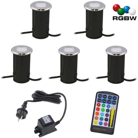 JUEGO de 5 luminarias LED empotrables en el suelo "Callis" RGB+blanco cálido 1W 12V CA/CC