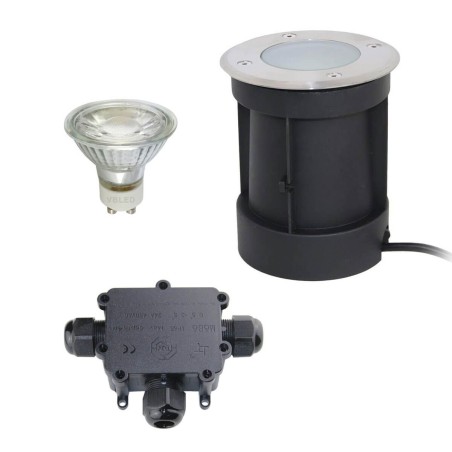 LED recessed floor spotlight with swivelling socket with 5.5W bulb and 3-way cable-connector