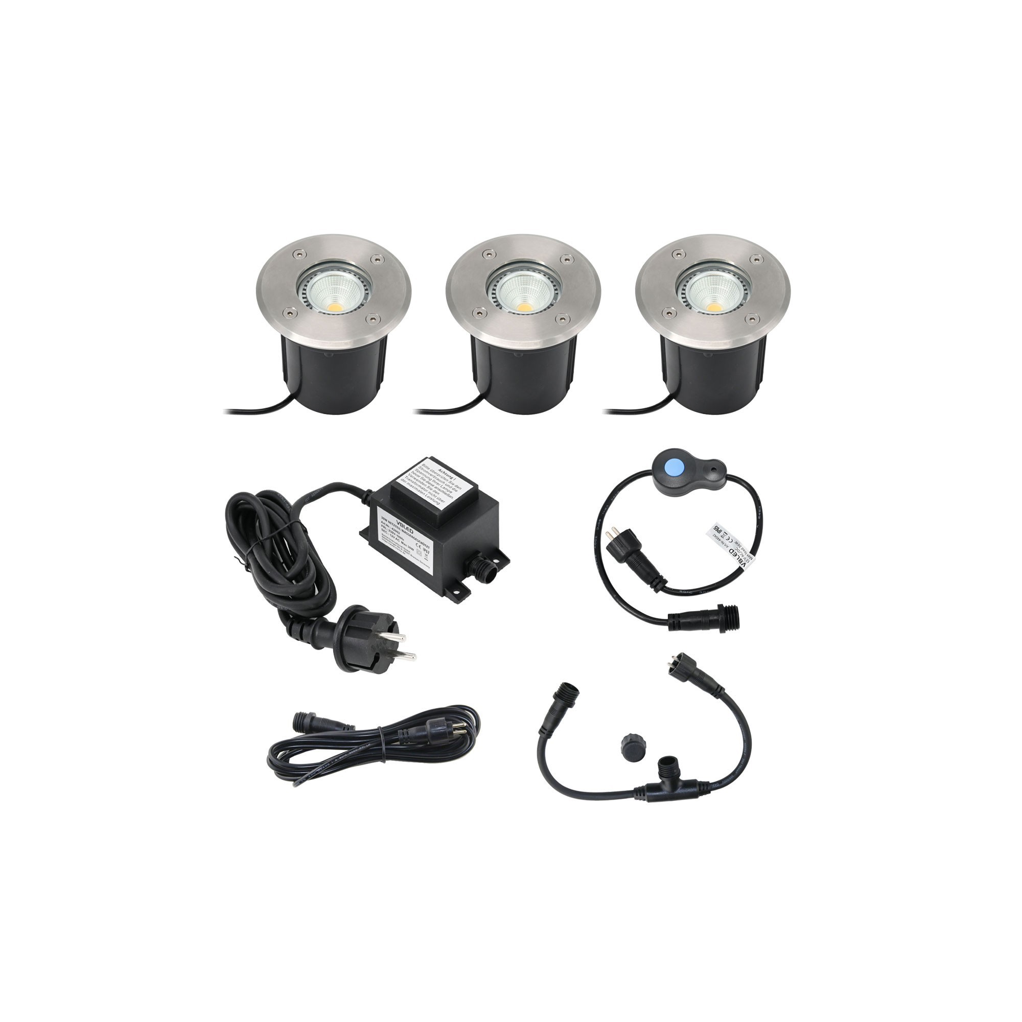 3 KIT Luminaria LED empotrable de suelo "MUTARE" con bombilla de 5W 12VAC 400Lumen 3000K con EZDIM