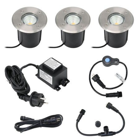 3 KIT Luminaria LED empotrable de suelo "MUTARE" con bombilla de 5W 12VAC 400Lumen 3000K con EZDIM