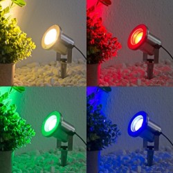 Juego de 3 luces LED para estanque / luz para estanque de jardín 12V, de acero inoxidable IP68 con bombilla RGBW MR16 y transfor