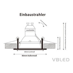 VBLED LED Einbaustrahler aus Aluminium - silber optik -  rund - inkl. Fassung - 5W - GU10 LED