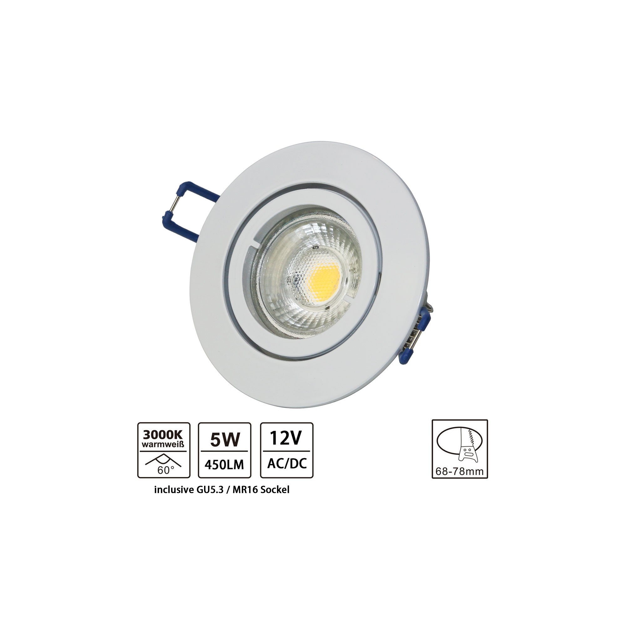 Faretto LED da incasso in alluminio / bianco / rotondo / 5W LED / GU5.3/ MR16