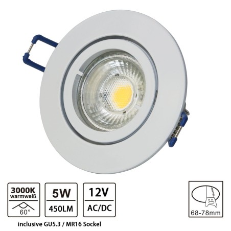 LED aluminium inbouwspot / wit / rond / 5W LED / GU5.3/ MR16