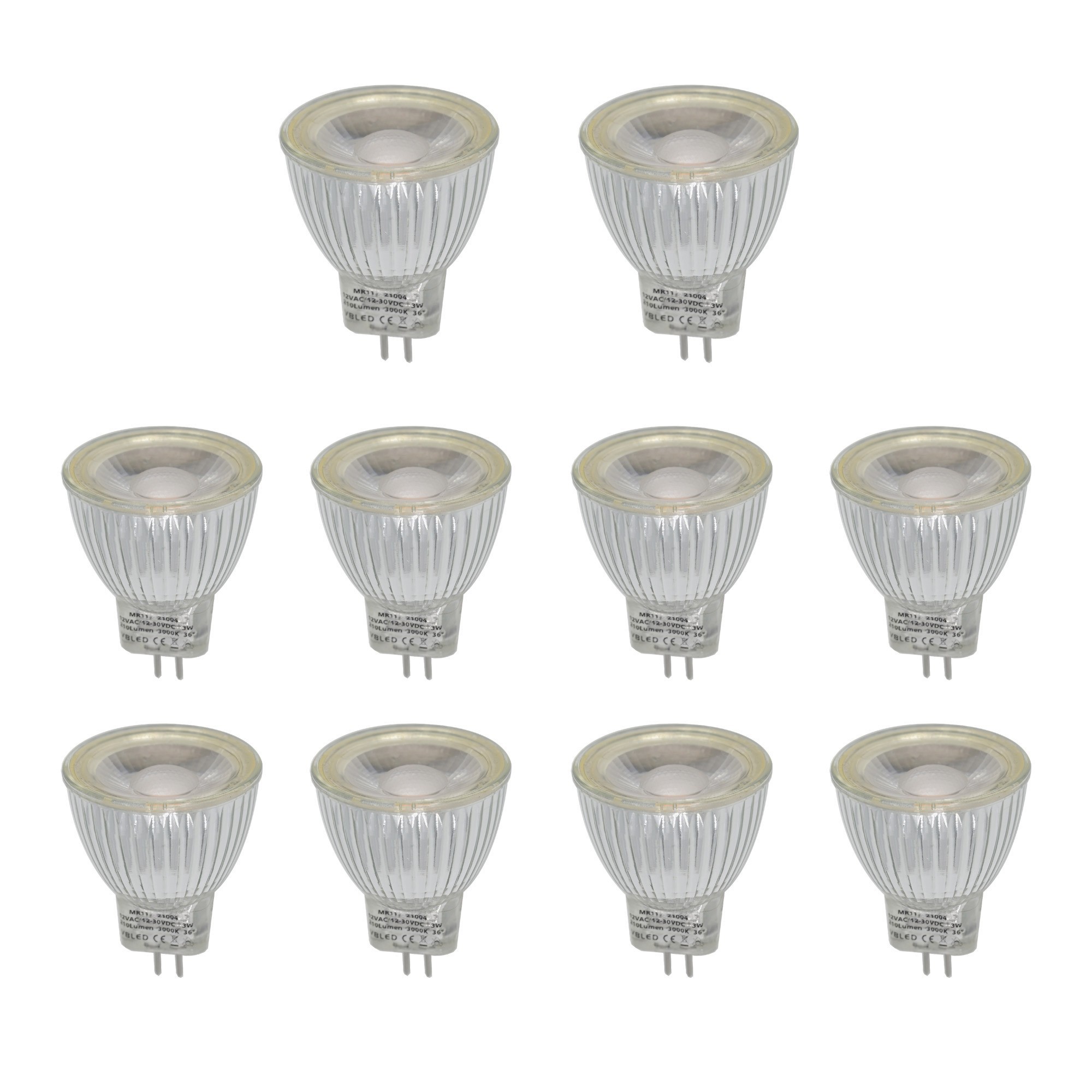 Lot de 10 ampoules LED - dimmable - MR11/GU4 - COB - 2,9W