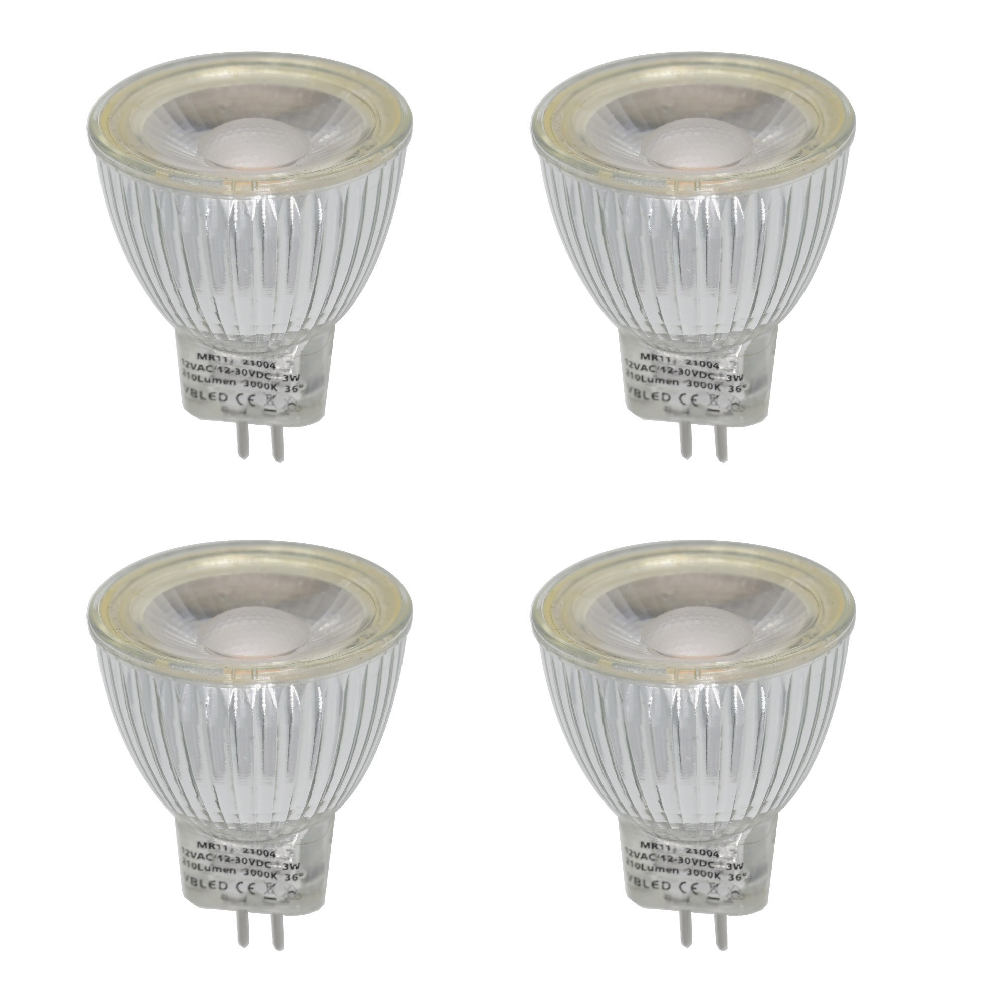 Set van 4 LED lampen - dimbaar - MR11/GU4 - COB - 2.9W