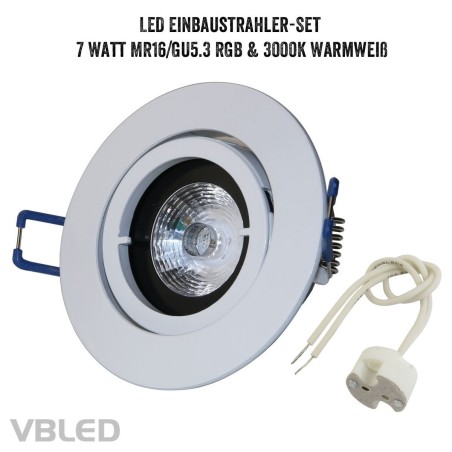 LED recessed spotlight set with 7W RGB+W illuminant