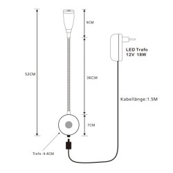 Lampada da parete, da letto e da lettura a LED Premium con collo d'oca e connessione USB