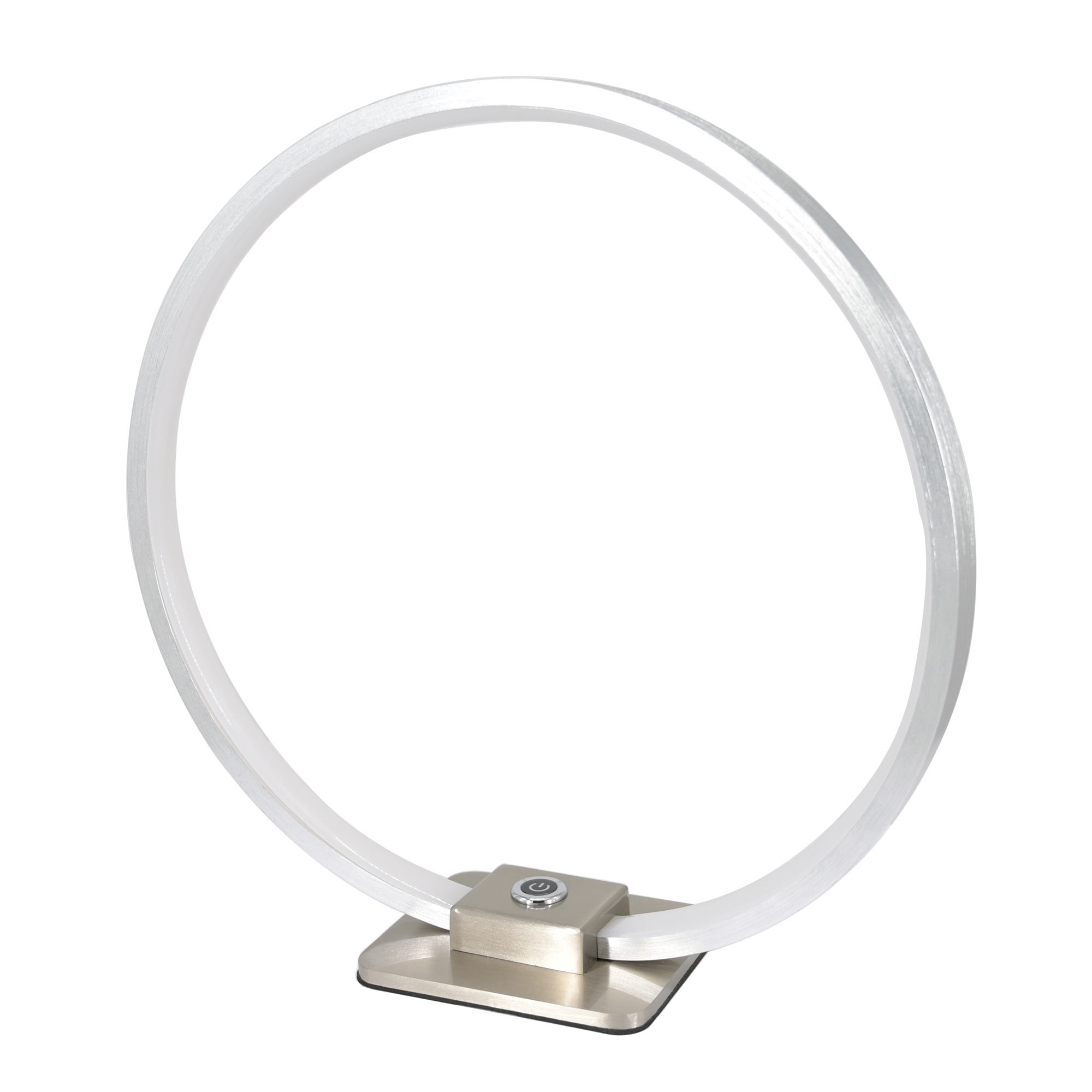 Lámpara LED decorativa de sobremesa en forma de anillo, Ø 28cm, 15W 3000K 430lm 300°, aluminio, plata