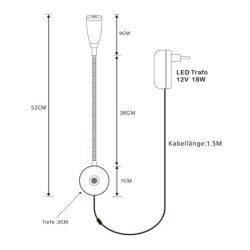 Premium LED wall, bed and reading lamp with gooseneck and USB connection